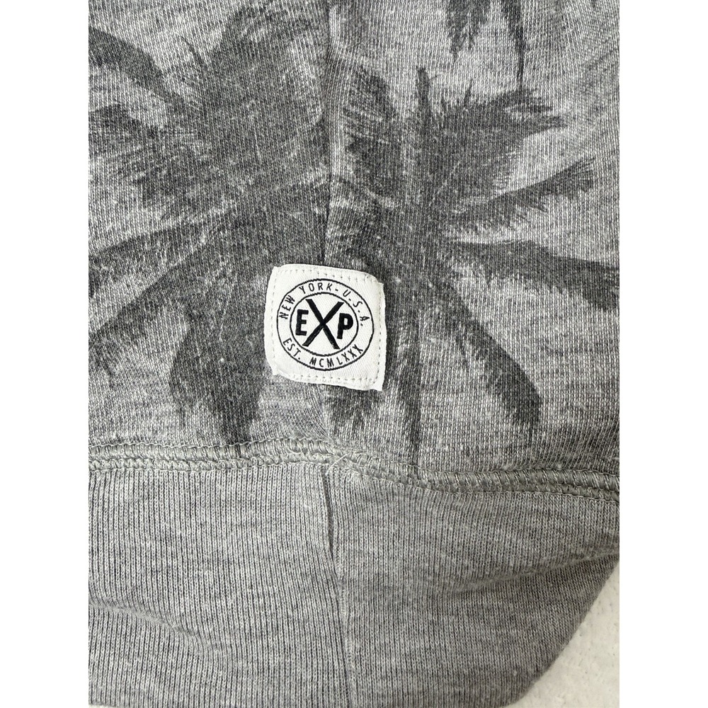 Express Hoodie Pullover Sweatshirt Mens M Grey Palm Tree Print - Picture 4 of 5